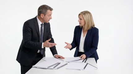 Fototapeta premium Two business people arguing over reports at a table