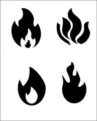 Collection of abstract black fire icons in a minimalist silhouette style. Suitable for logos, heat and energy symbols, fire safety concepts, mobile applications, user interfaces, and modern vector gra © Rizkyagung