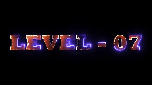 Neon glowing level -07, up sign and upper text animation. Neon Design and Smooth Progression Effect for Game UI, Ranking Systems, and Achievement Badge concept. 