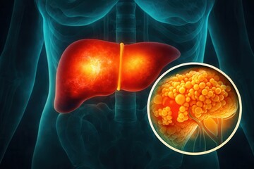 Detailed Illustration of Human Liver Anatomy with Fatty Tissue Section