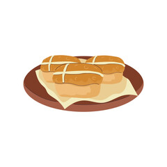 Hand-drawn flat illustration set of traditional Easter food and desserts, including cakes, bread, chocolate eggs, roast meat, and pastries. Perfect for Easter celebrations, menus, greeting cards, and 