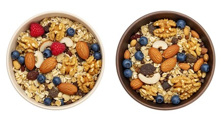 Healthy Breakfast Bowl Top View Isolated on White Background