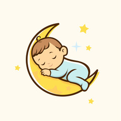 little boy sleeping on moon