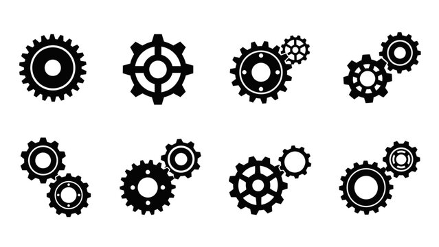 Black gear icons on white background.