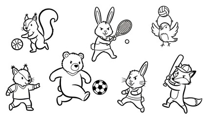 Fototapeta premium Cartoon Animals Playing Various Sports.
