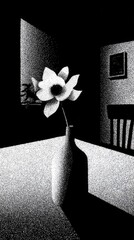 Monochrome Still Life with Flower in Vase