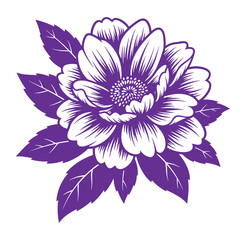 Fototapeta premium Purple flower with leaves on white background floral illustration