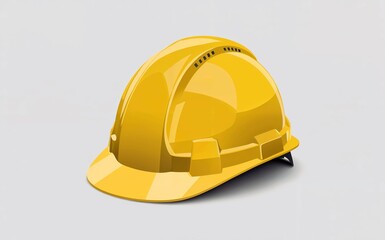 Fototapeta premium Bright yellow safety hard hat on a white background providing protection