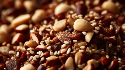 Obraz premium Close Up View of Mixed Nuts and Seeds Isolated on Wooden Surface for Healthy Snacking and Cooking Inspiration