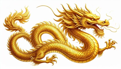 Fototapeta premium Golden Majestic Dragon Illustration Artwork Symbolizing Power, Strength, and Good Fortune