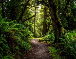 Fototapeta premium A serene forest path surrounded by lush greenery