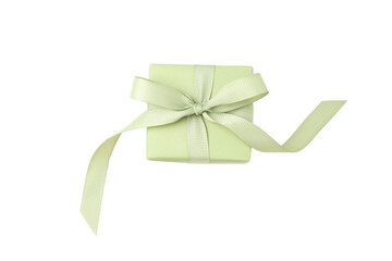 Obraz premium A lovely gift box wrapped in soft green ribbon, isolated, PNG