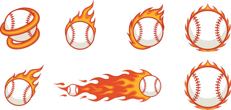 Fire baseball motion graphics set energetic flame ball vector elements