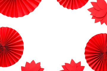 Obraz premium Red paper fan decorations feature flowers and circles, isolated, PNG
