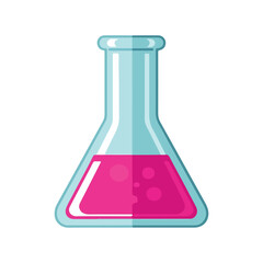 Chemical flask vector illustration Pink liquid science experiment