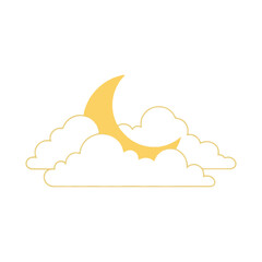 Crescent Moon and Clouds Simple Vector Icon Night Sky Weather