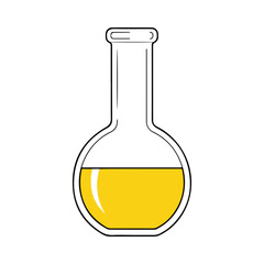 Round Bottom Flask Icon with Yellow Liquid Simple Science Symbol