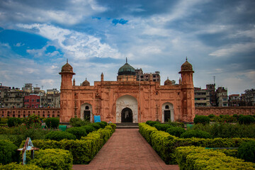 Mughal Lalbagh Fort Entrance with Garden Path, Dhaka Bangladesh