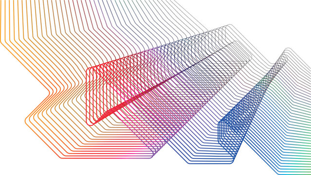 Overlapping wave-like parametric pattern with rainbow gradient curves forming angular nested shapes