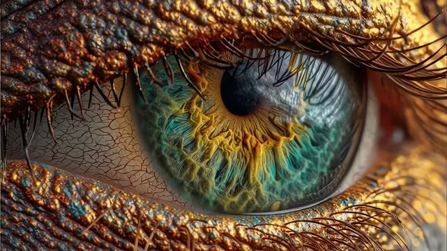 Closeup Human Eye with Vibrant Iris Colors.