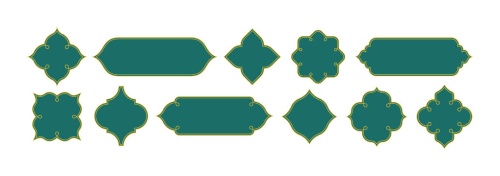 Islam Frame Shape Vector Design. Ramadan Vintage Pattern. Elegant Muslim Architectural Element with Golden Accents for Festive Celebrations.