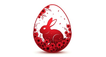 Fototapeta premium Red rabbit in egg shape with floral design