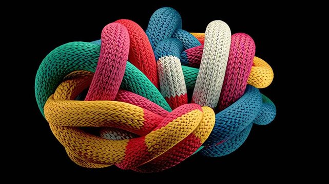 Colorful Knitted Knots Twisting and Turning.
