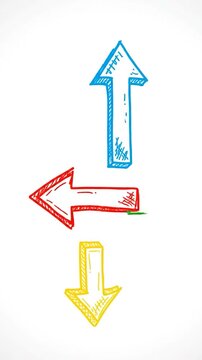 Two hand-drawn arrows, red and blue, point left and up on a white background