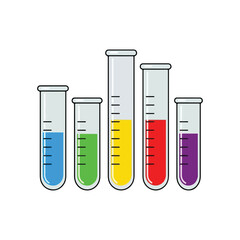 Five Science Test Tubes with Colored Chemical Liquids Vector