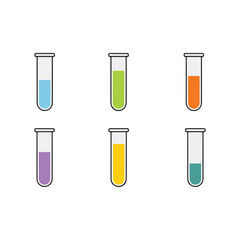 Six Colorful Test Tubes Laboratory Experiment Icon Set
