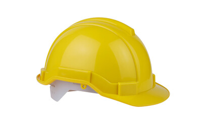 Fototapeta premium A yellow hard hat or construction helmet sits isolated in the center of the image showing its form and color white background cutout