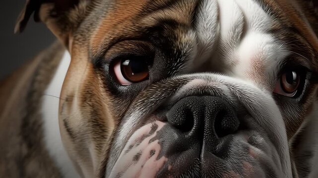 Closeup Portrait of English Bulldog Face.