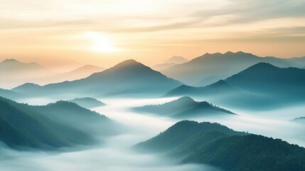 Fototapeta premium Mountain layers fog sunrise mist landscape nature peaceful scenic morning tranquil
