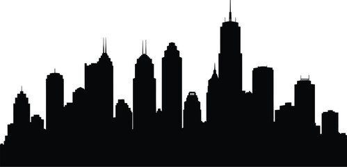 Modern city skyline at sunset with sleek skyscrapers