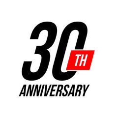 30th anniversary celebration label, thirty years jubilee congratulation card vector template, happy birthday sign, event invitation