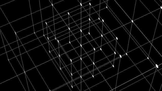 Rotating 3D architectural Grid framework With Geometric cube Symmetry