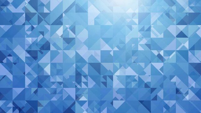 Blue loopable monochrome geometric pattern mosaic background, bright light glow, modern digital design style