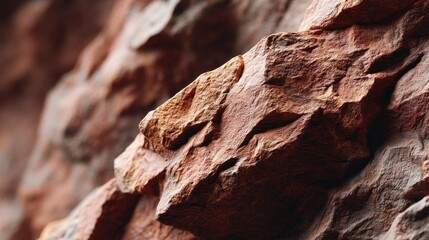 Fototapeta premium Close-up View of Textured Red Rock Surface with Natural Elements and Intricate Patterns in Earthy Tones for Natural Beauty and Geology Themes
