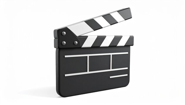 A professional black film slate movie clapper board for cinema production isolated on a white background for hollywood video industry entertainment and studio cinematography