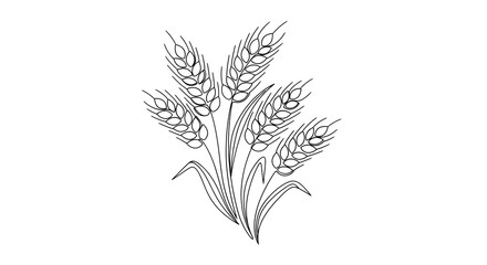Obraz premium This clean, monochromatic black and white line art illustration depicts five stylized wheat ears and leaves, isolated as a simple vector graphic on a pure white background.