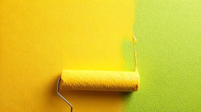 Hand painting wall with yellow roller.