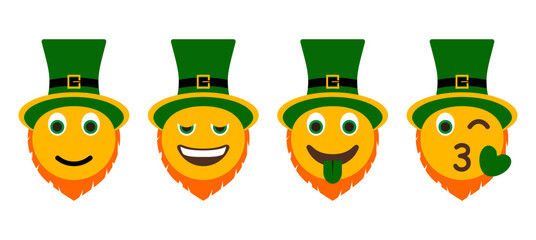 irish holiday st. patrick's day emotion icons, different emoticons yellow round vector emoji set, mobile app or web page symbols collection