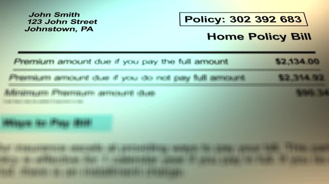A Generic Home Policy or Home Insurance Bill or Premium