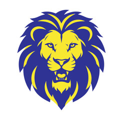 Fototapeta premium blue and yellow lion head with long mane illustration