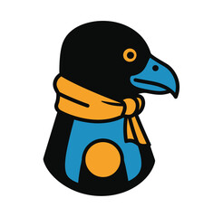 cartoon penguin wearing yellow scarf and blue shirt isolated on white background