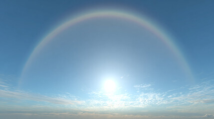 Naklejka premium A complete circular rainbow arches across the sky, with the sun at the center
