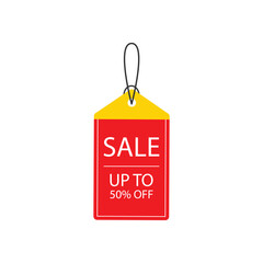 Red and yellow promotional sale tag up to 50% discount