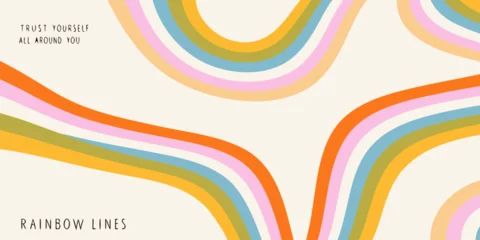 Fototapeten Positive Typografie Colorful abstract rainbow lines with motivational text and a soft background  © John Lee