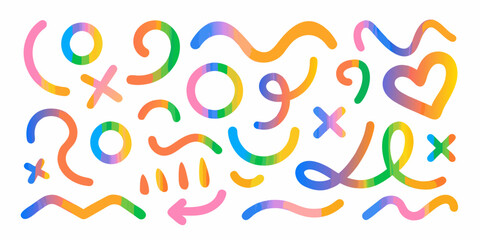 Fototapeta premium Colorful abstract doodles and shapes scattered across a white background