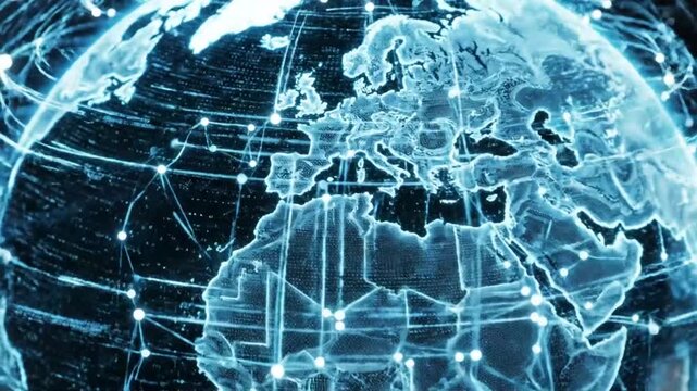 Digital World Map With Global Network Connections Futuristic Technology Data And Communication Concept